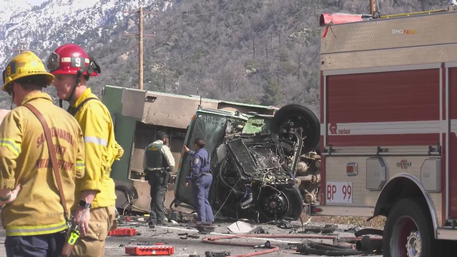 One person was killed and several others were injured after a crash involving a U.S. Forest Service vehicle and an RV in San Bernardino County on March 9, 2024. (RMG News)