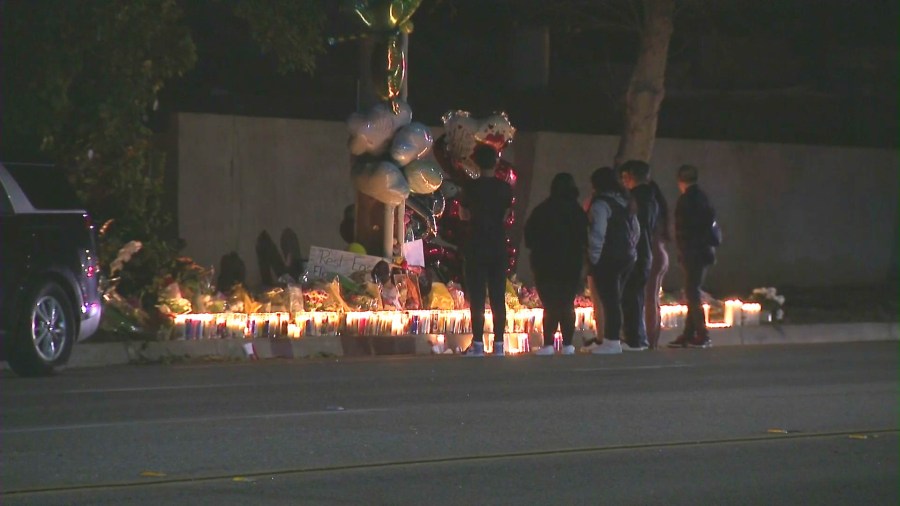 Vigil held on March 9, 2024 to honor Sarah and Elias Cruz, siblings who were killed in a Rancho Cucamonga crash. (KTLA)