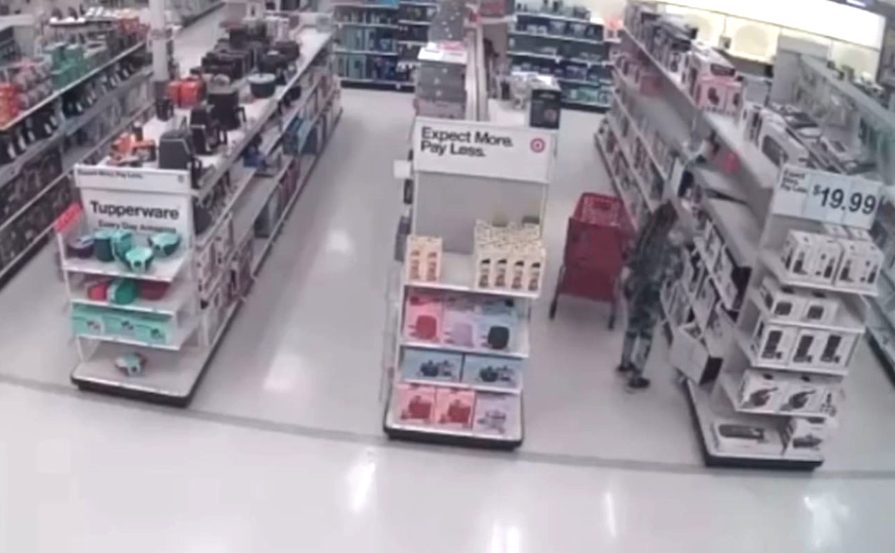 Security cameras captured a woman stealing a cart full of KitchenAid mixers at a Target store in Chino. (Chino Police Department)