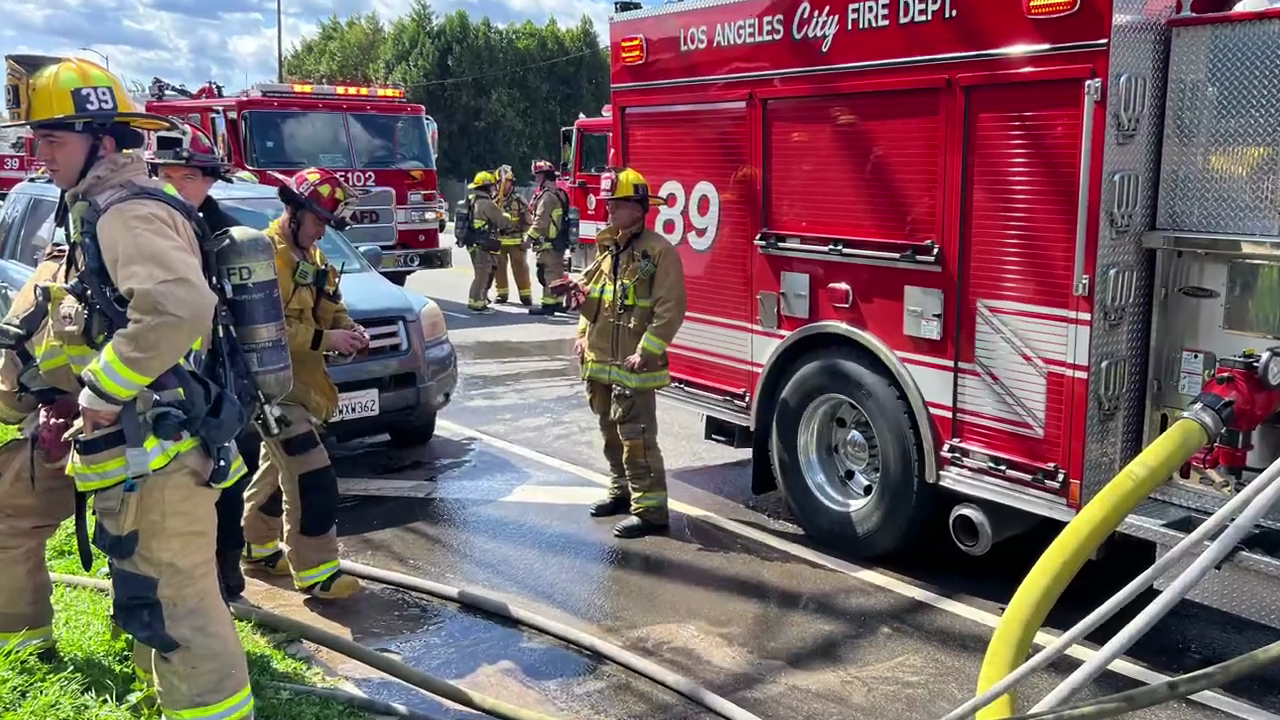 Los Angeles firefighters on the scene of a house fire in Sun Valley on March 7, 2024. (Los Angeles Fire Department)