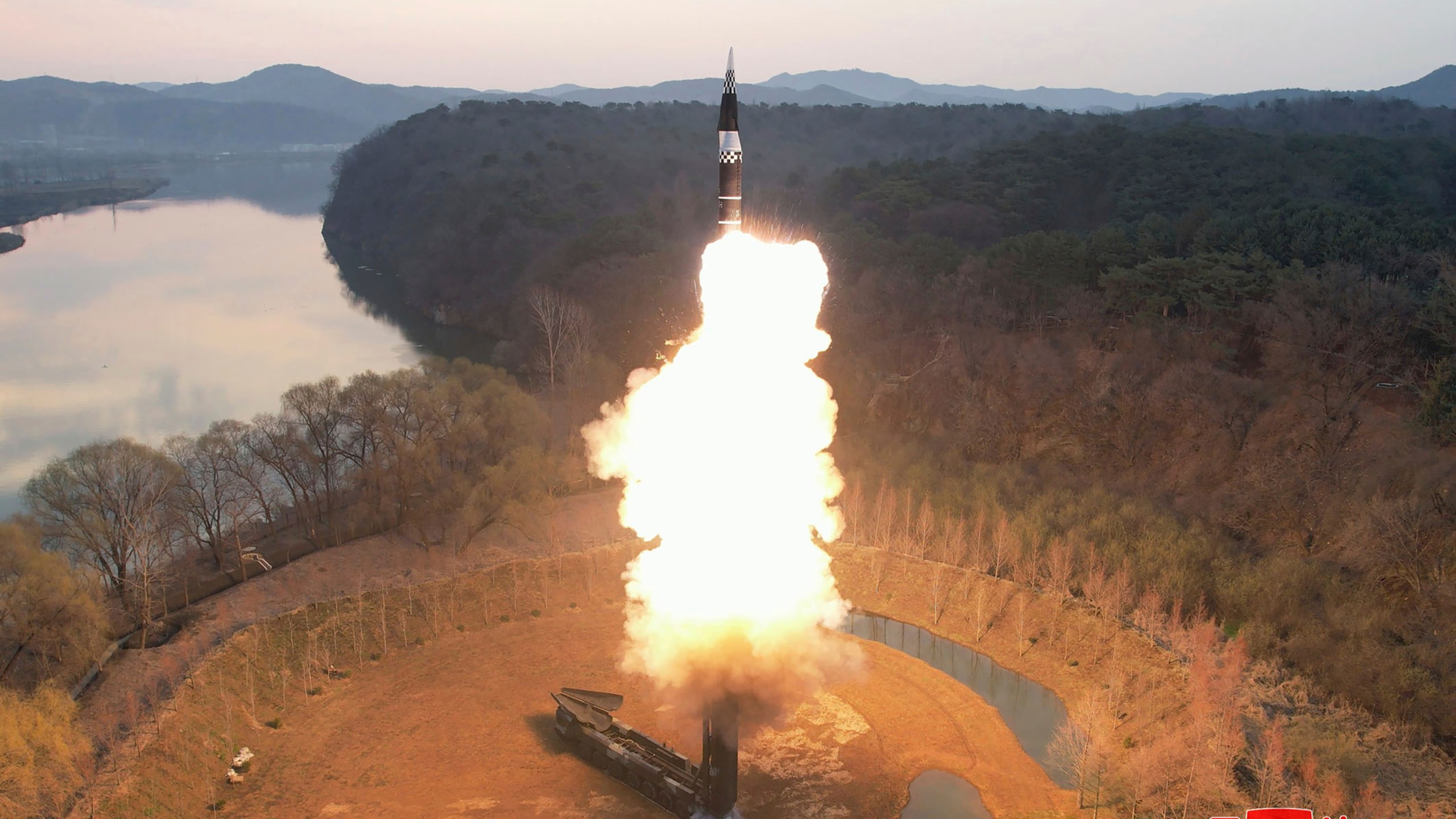 This photo provided by the North Korean government shows the test-fire of what they call an intermediate-range ballistic missile on the outskirts of Pyongyang, North Korea Tuesday, April 2, 2024. Independent journalists were not given access to cover the event depicted in this image distributed by the North Korean government. The content of this image is as provided and cannot be independently verified. Korean language watermark on image as provided by source reads: "KCNA" which is the abbreviation for Korean Central News Agency. (Korean Central News Agency/Korea News Service via AP)