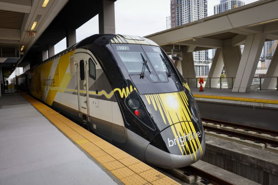 A Brightline train in Miami, Florida, US, on Thursday, Feb. 1, 2024. (Getty Images