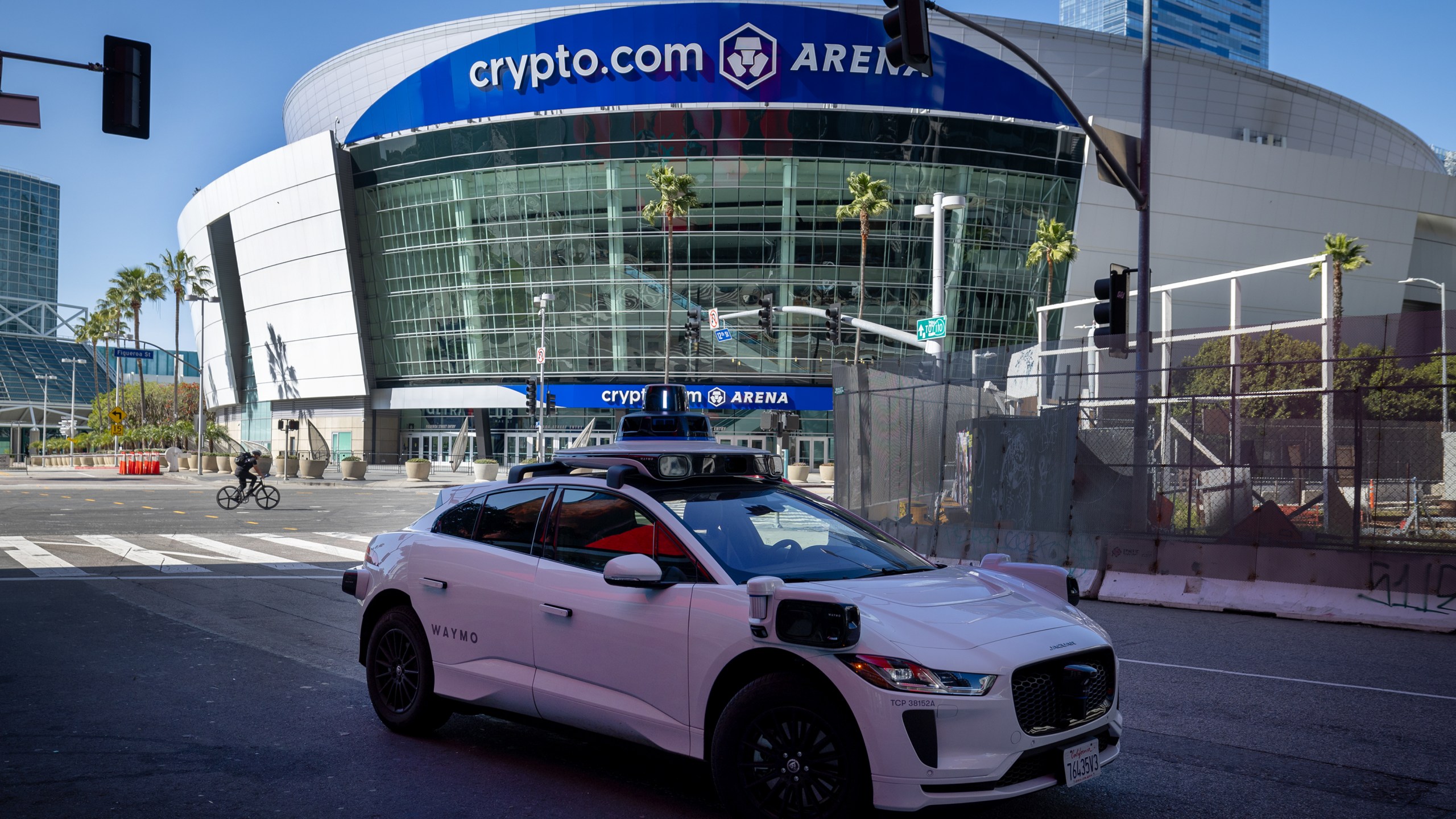 Waymo robotaxi near Crypto.com Arena