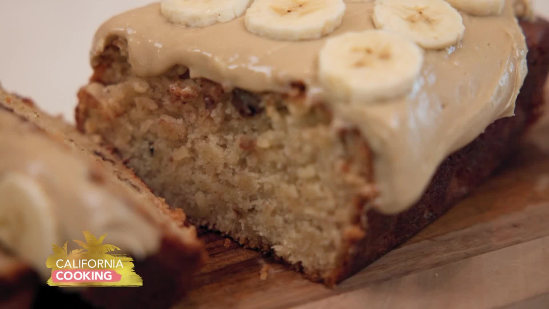 Banana bread with tahini buttercream frosting