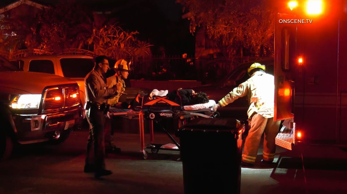 A juvenile suspect being wheeled to an ambulance after a pursuit crash in Boyle Heights on April 23, 2024. (OnScene.TV)