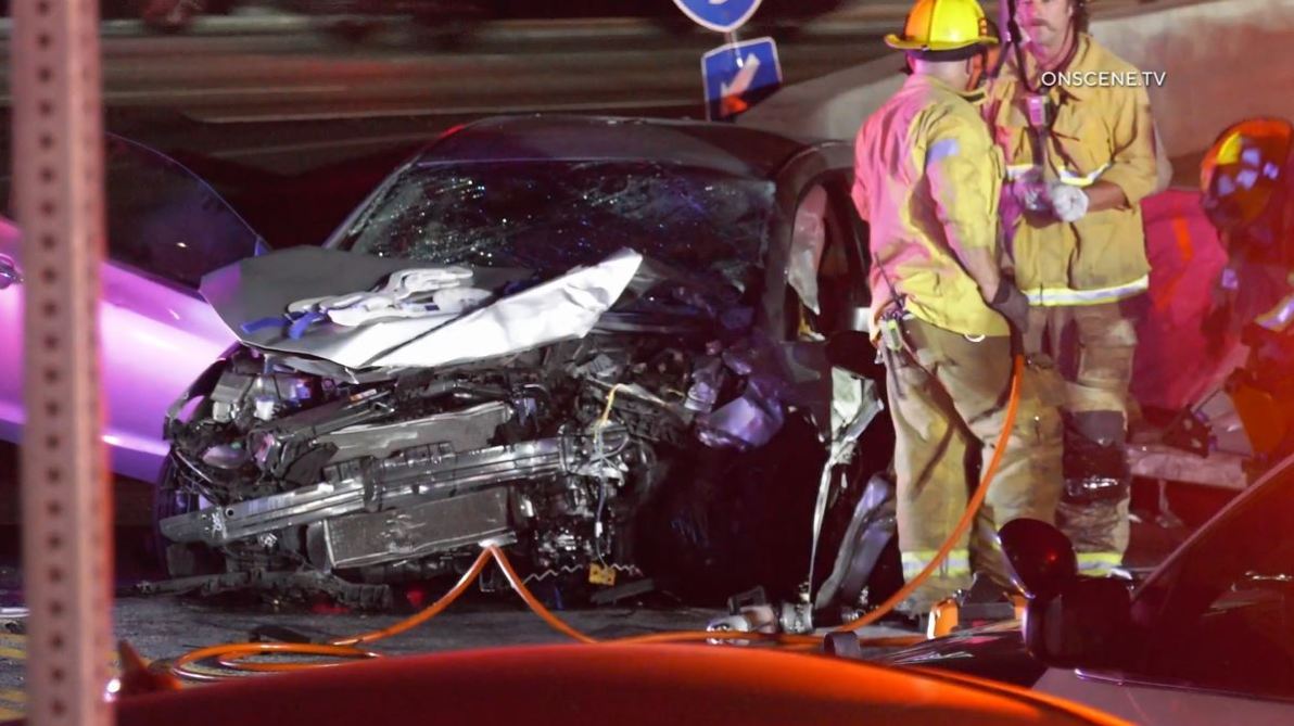 Four juveniles in a stolen vehicle were hospitalized after crashing in Boyle Heights during a pursuit on April 23, 2024. (OnScene.TV)