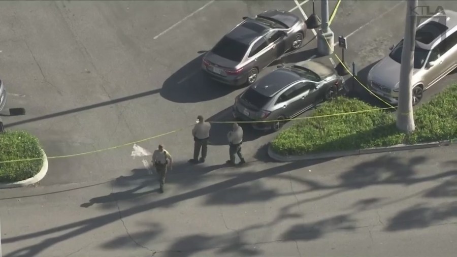 One person was killed after an officer-involved shooting at Los Cerritos Center mall on April 5, 2024. (KTLA)