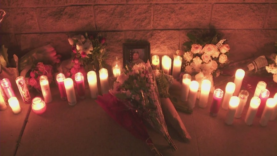 Mario Morales-Moreno, 51, honored at a vigil by loved ones in Long Beach on April 5, 2024. (KTLA)