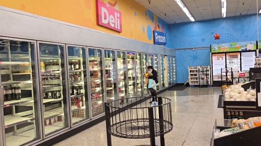 A shopper browsing for frozen food items at a 99 Cents Only store in Hollywood, California on April 9, 2024. (KTLA)