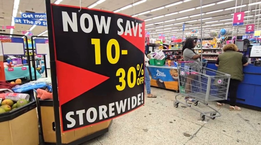 Storewide discounts seen at a 99 Cents Only store in Hollywood, California on April 9, 2024. (KTLA)