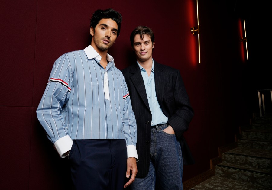 Taylor Zakhar Perez, left, and Nicholas Galitzine, cast members in "Red, White & Royal Blue," pose for a portrait, Wednesday, May 8, 2024, in Los Angeles. (AP Photo/Chris Pizzello)