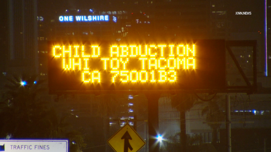 An Amber Alert sign is seen in West Covina on May 8, 2024.