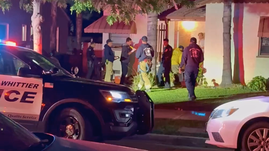 Officers respond to a possible road rage shooting in Whittier on May 19, 2024.