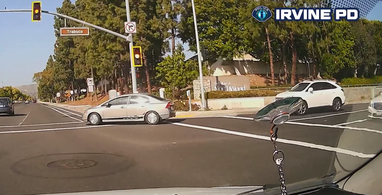 The suspect's Honda Civic seen moments before causing a deadly rollover crash in Irvine on May 9, 2024. (Irvine Police Department)