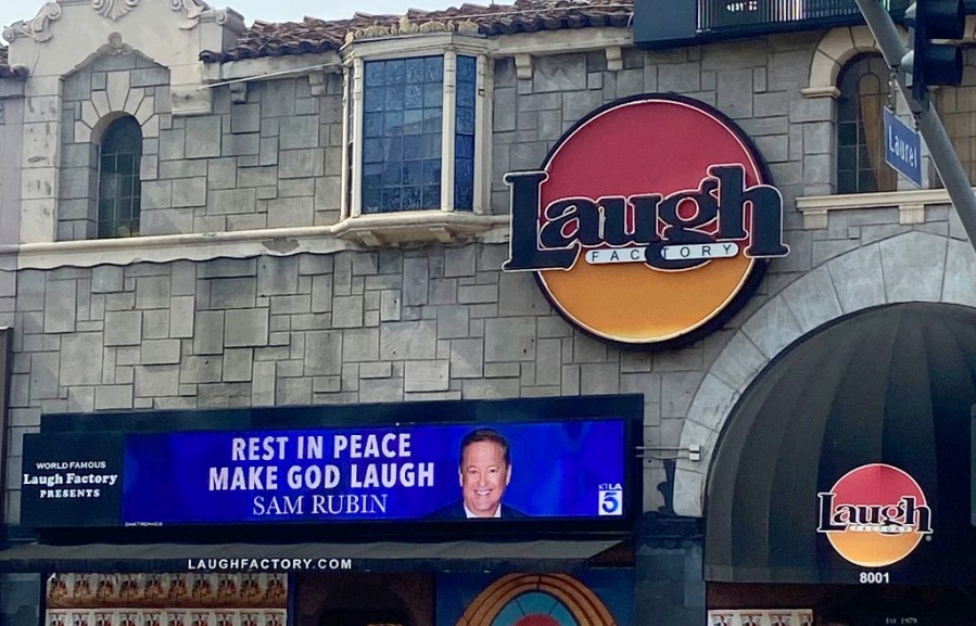 Laugh Factory Hollywood honors Sam Rubin on its marquees. (Laugh Factory)