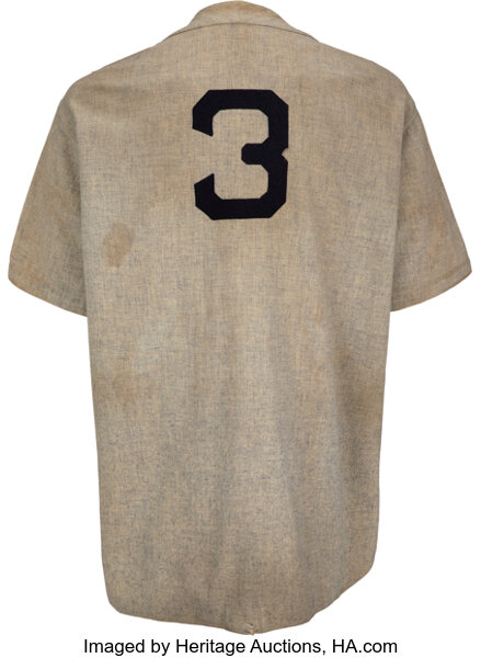 The No. 3 away jersey worn by Babe Ruth in the 1932 World Series is shown in these photos provided by Heritage Auctions.