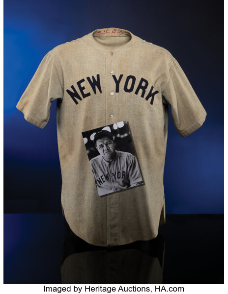 The No. 3 away jersey worn by Babe Ruth in the 1932 World Series is shown in these photos provided by Heritage Auctions.