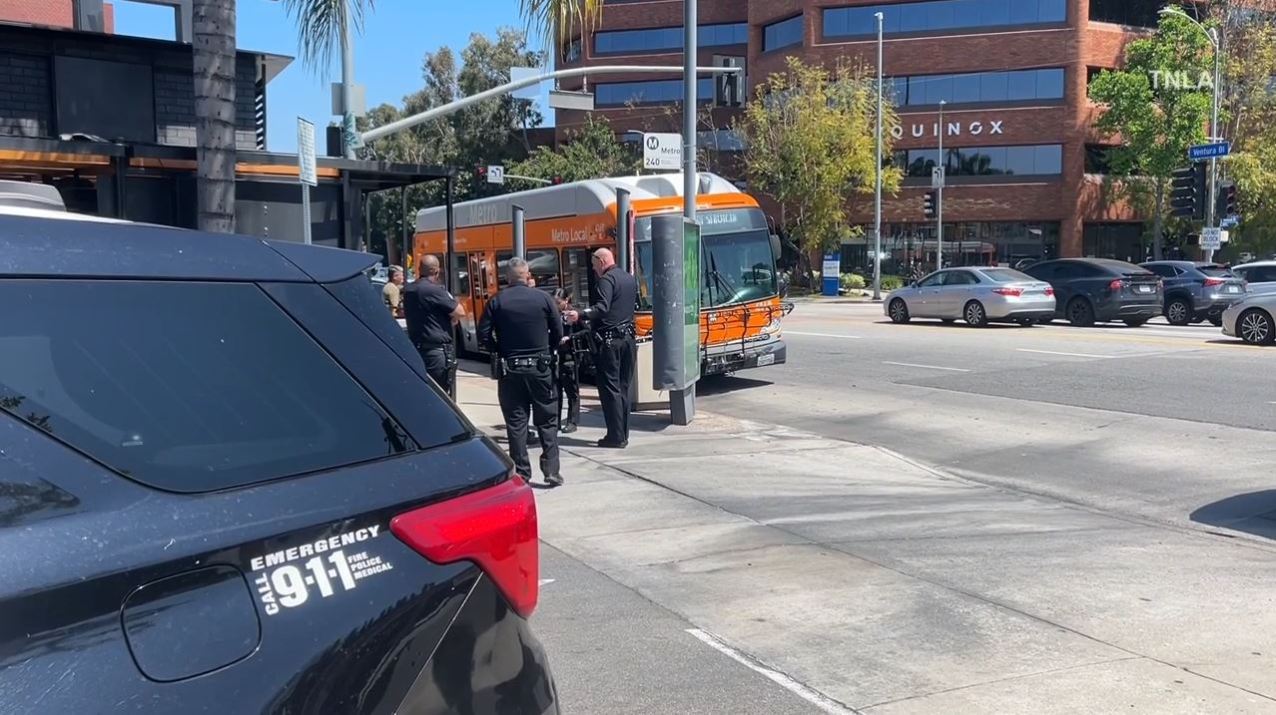 A suspect was arrested after a robbery attack on a Metro bus in Encino on May 14, 2024. (TNLA)