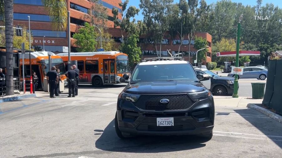 A suspect was arrested after a robbery attack on a Metro bus in Encino on May 14, 2024. (TNLA)