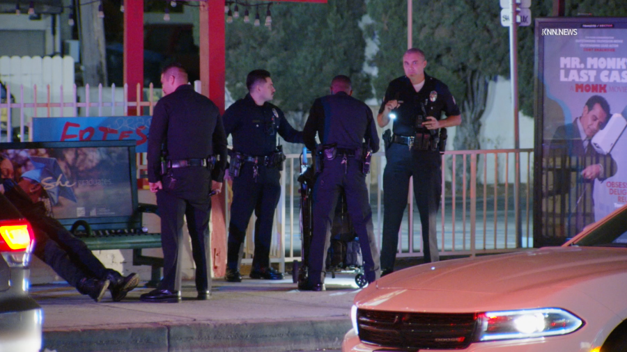 Police investigate a stabbing at a Los Angeles Metro stop on May 27, 2024.