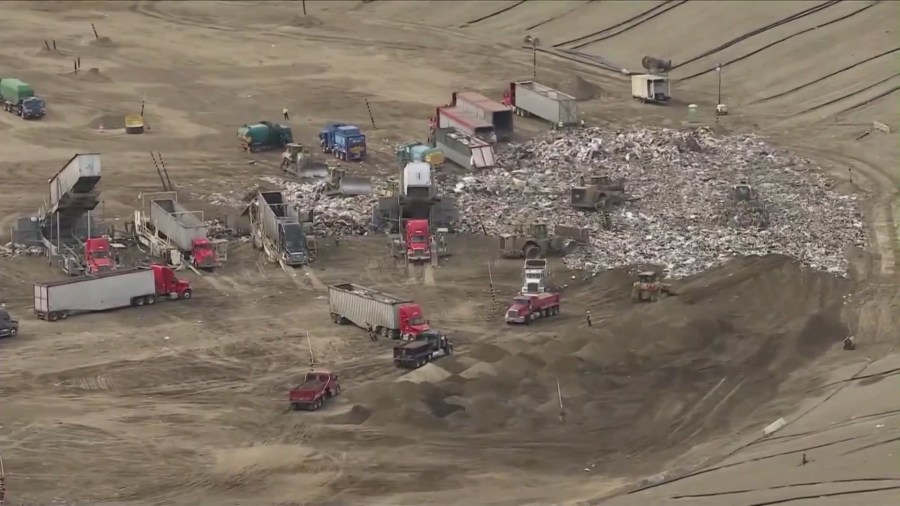 The Chiquita Canyon Landfill in Castaic, California is seen in an aerial view from Sky5. (KTLA)