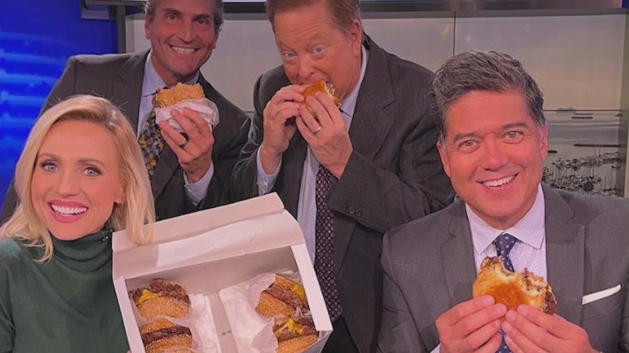 From Left: Jessica Holmes, Henry Dicarlo, Sam Rubin, and Frank Buckley on set at KTLA. (KTLA)