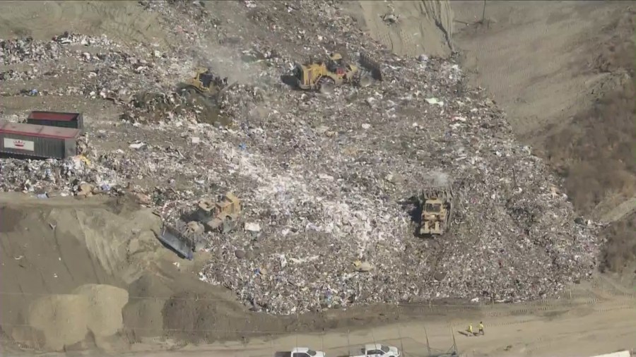 The Chiquita Canyon Landfill in Castaic, California is seen in an aerial view from Sky5. (KTLA)