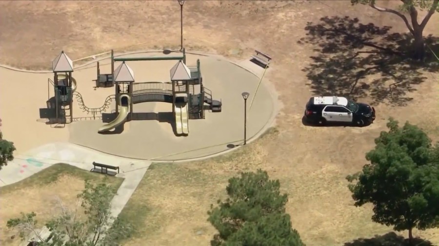 Homicide detectives investigating after a young boy was found dead at a playground at Courson Park in Palmdale on May 22, 2024. (KTLA)