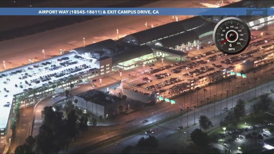 Mutiple suspects were arrested outside Terminal C at John Wayne Airport in Santa Ana on May 24, 2024. (KTLA)