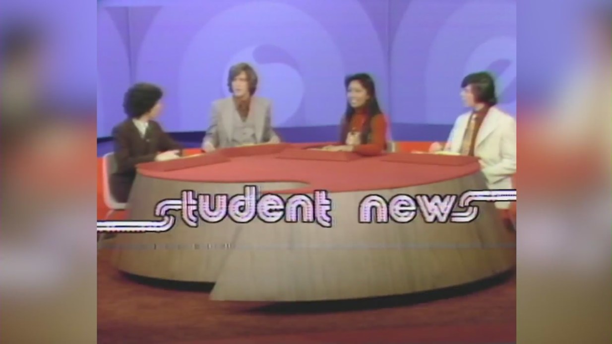 Sam Rubin in high school during a taping of "Student News" in 1977 (Rick Gerber).