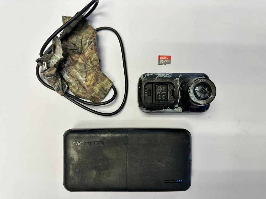 The Santa Barbara County Sheriff's Office shared an image of a camera found hidden in landscaping at a home near Goleta on April 16, 2024. (Santa Barbara County Sheriff's Office)