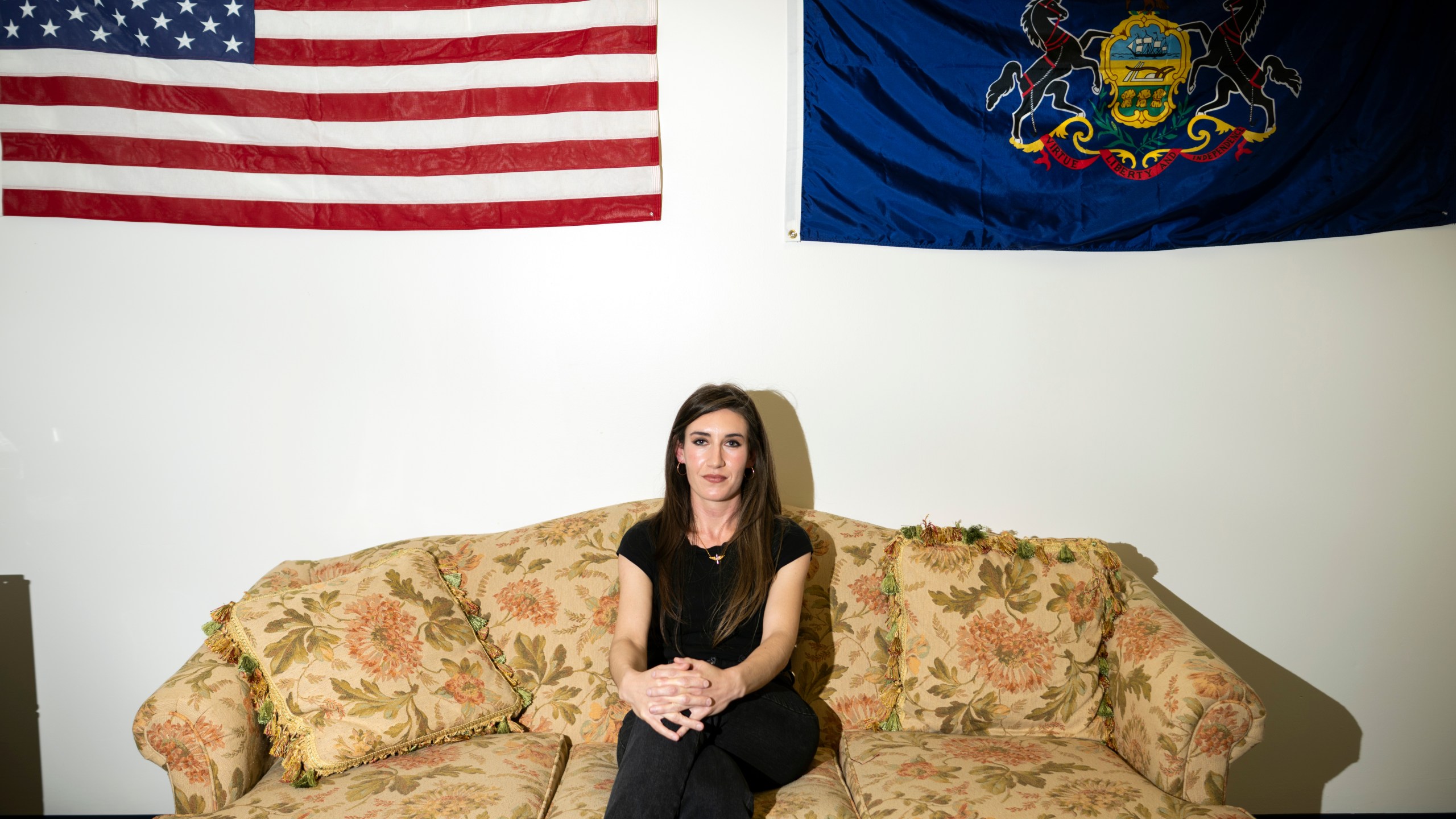 Ashley Ehasz is shown at her campaign headquarters, Tuesday, June 4, 2024, in Bristol, Pa. (AP Photo/Joe Lamberti)