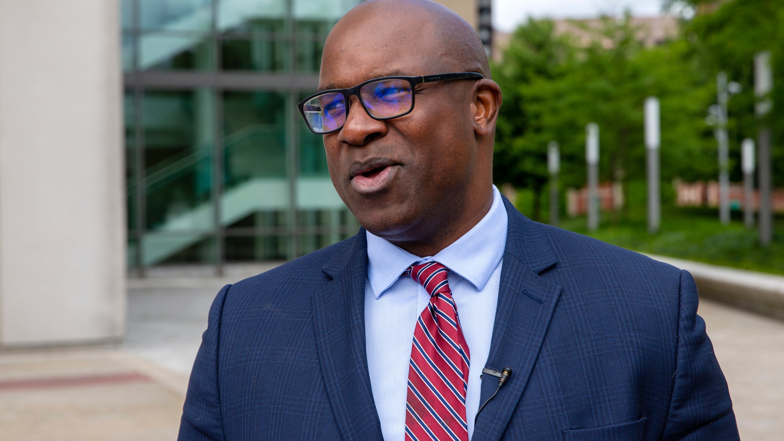 FILE - Rep. Jamaal Bowman, D-N.Y., talks at a campaign stop in White Plains, N.Y., on June 11, 2024. Bowman faces Westchester County Executive George Latimer in Tuesday's primary election. (AP Photo/Ted Shaffrey, File)