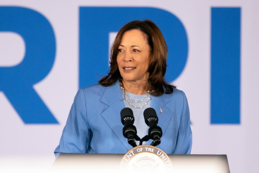 Vice President Kamala Harris speaks during a post debate campaign rally, Friday, June 28, 2024, in Las Vegas. (AP Photo/Ronda Churchill)