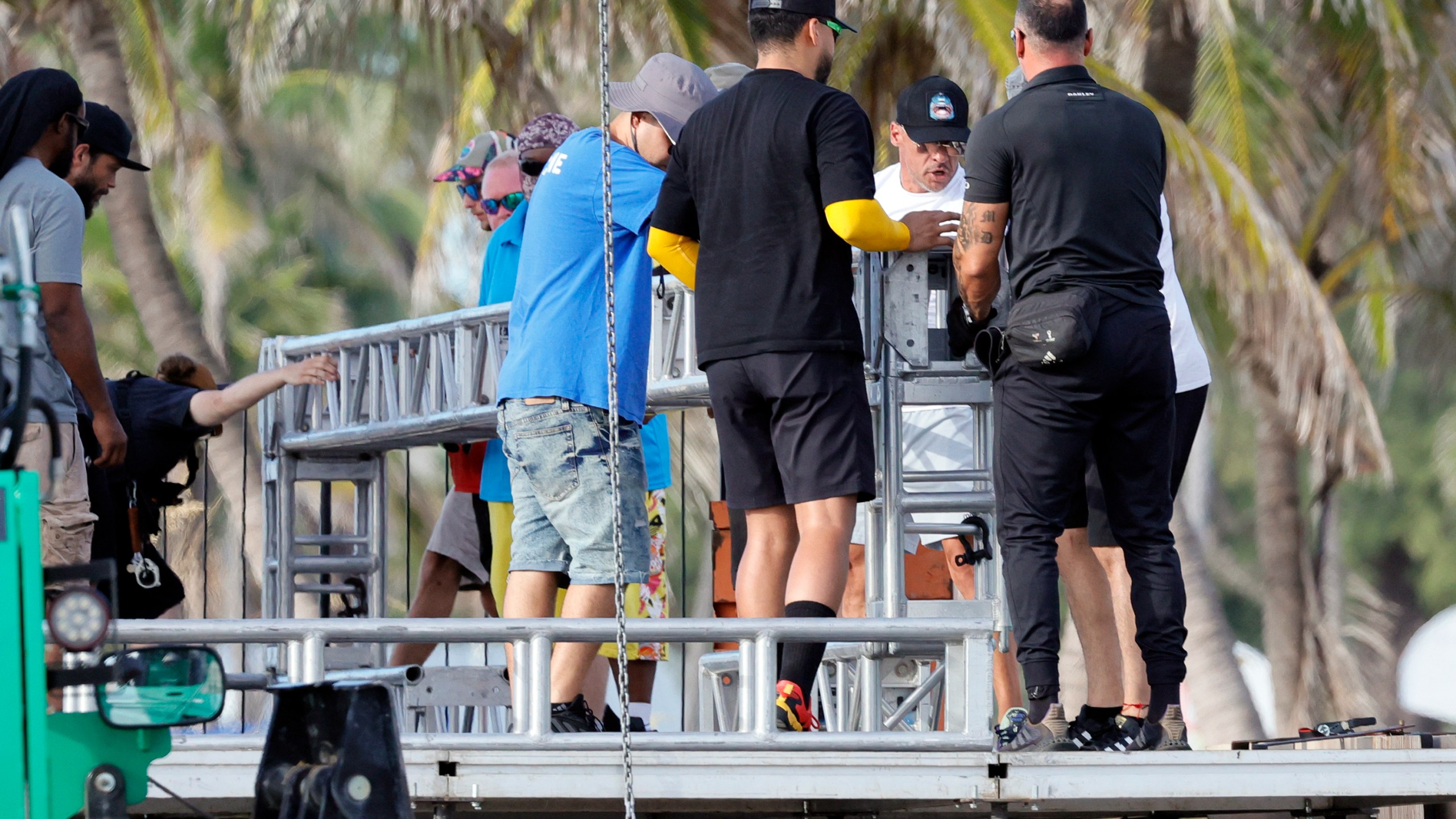 Workers set up a temporary stage in preparation for the Florida Panthers Stanley Cup Celebration on Fort Lauderdale Beach on Friday, June 28, 2024. (Amy Beth Bennett /South Florida Sun-Sentinel via AP)