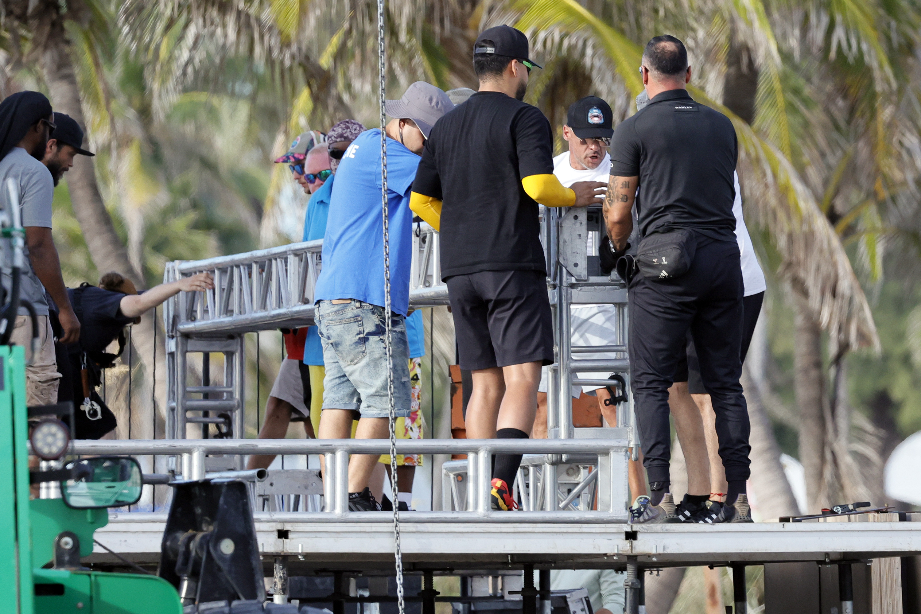 Workers set up a temporary stage in preparation for the Florida Panthers Stanley Cup Celebration on Fort Lauderdale Beach on Friday, June 28, 2024. (Amy Beth Bennett /South Florida Sun-Sentinel via AP)