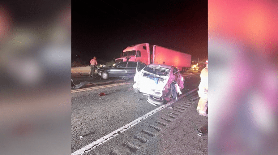 Six-car crash involving semi-truck