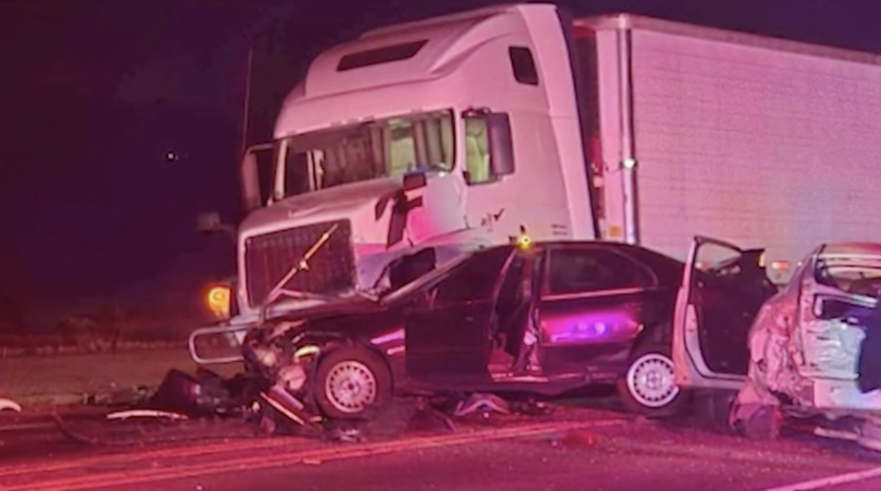 Six-car crash involving semi-truck