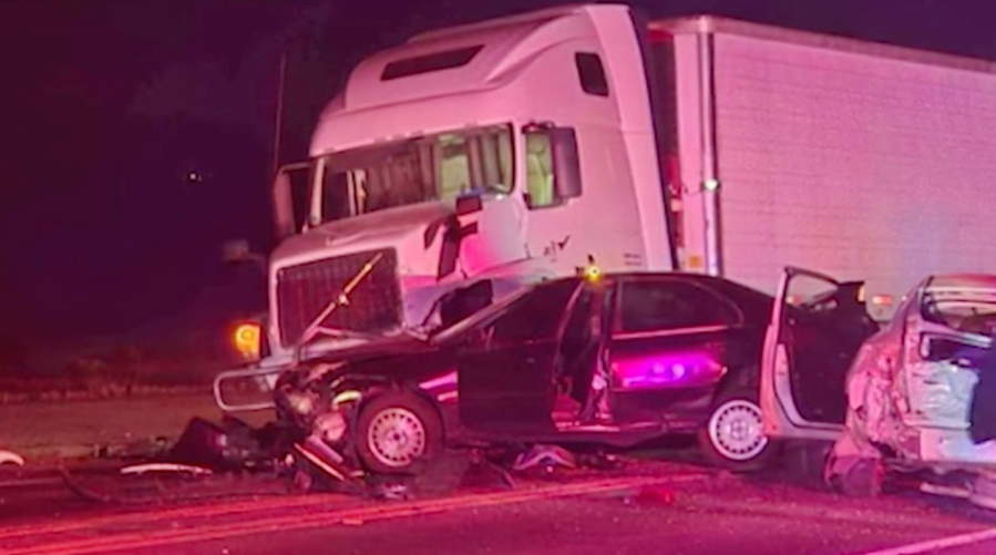 Six-car crash involving semi-truck