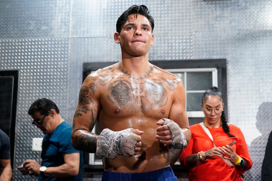 DALLAS, TEXAS - APRIL 09: Ryan Garcia in action during a media workout at World Class Boxing Gym on April 09, 2024 in Dallas, Texas. (Photo by Sam Hodde/Getty Images)