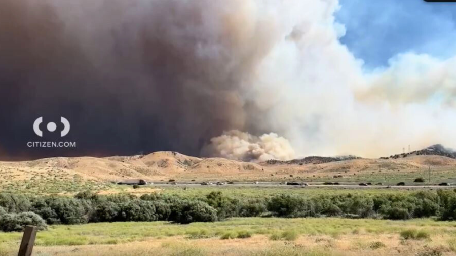 The expanding Post Fire in Gorman is seen burning near the 5 Freeway and forcing evacuations on June 15, 2024. (Citizen)