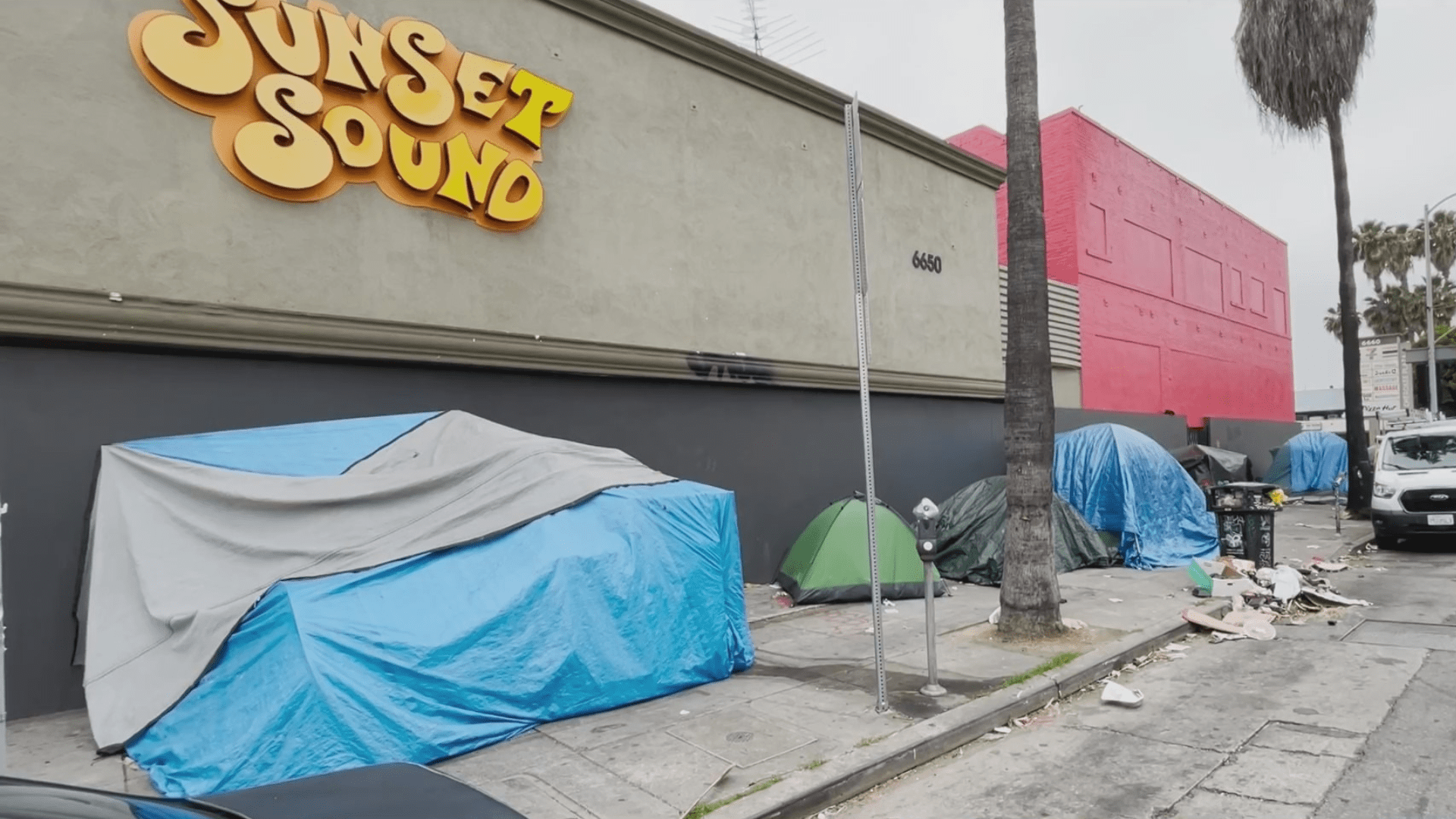 A homeless encampement outside Sunset Sound Recording Studio in Hollywood. (Sunset Sound Recording Studio)