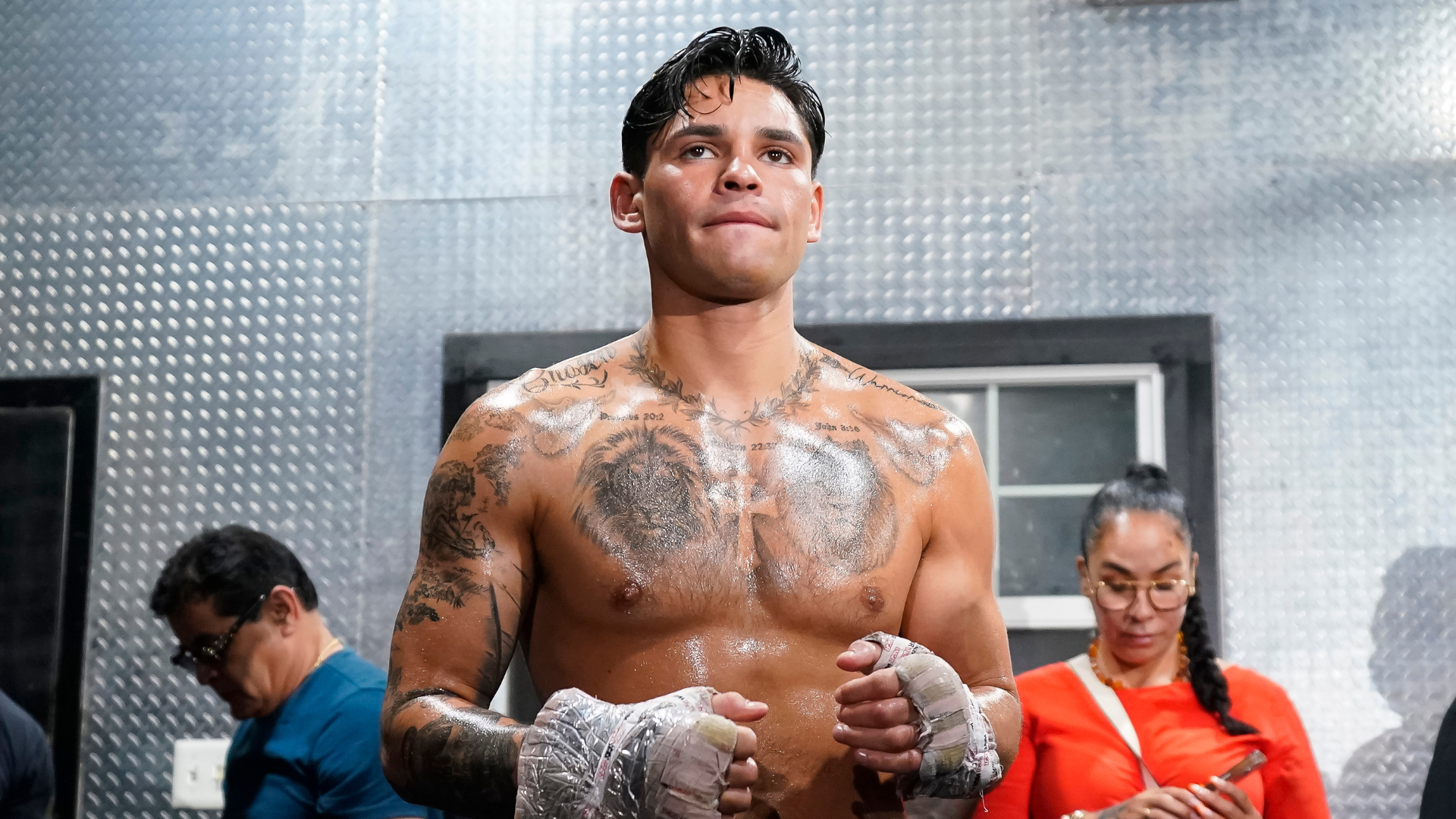 DALLAS, TEXAS - APRIL 09: Ryan Garcia in action during a media workout at World Class Boxing Gym on April 09, 2024 in Dallas, Texas. (Photo by Sam Hodde/Getty Images)