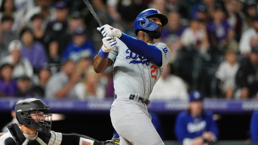 Los Angeles Dodgers pinch-hitter Jason Heyward watches his grand slam