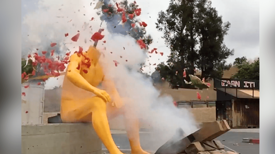 Dummy struck by firework