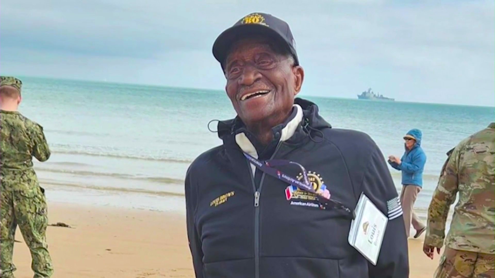 On the 80th Anniversary of D-Day, Louis Brown, 98, visited the shores of Normandy Beach in France where he was honored alongside other veterans who served during World War II. (Brown Family)