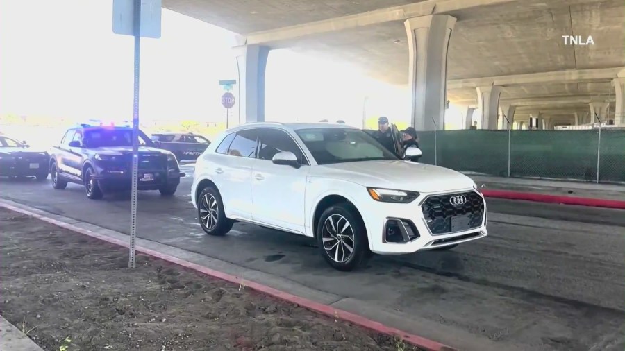 The suspects' white Audi SUV was ditched in Hawthorne after a lengthy pursuit through L.A. and Orange counties on June 26, 2024. (TNLA)