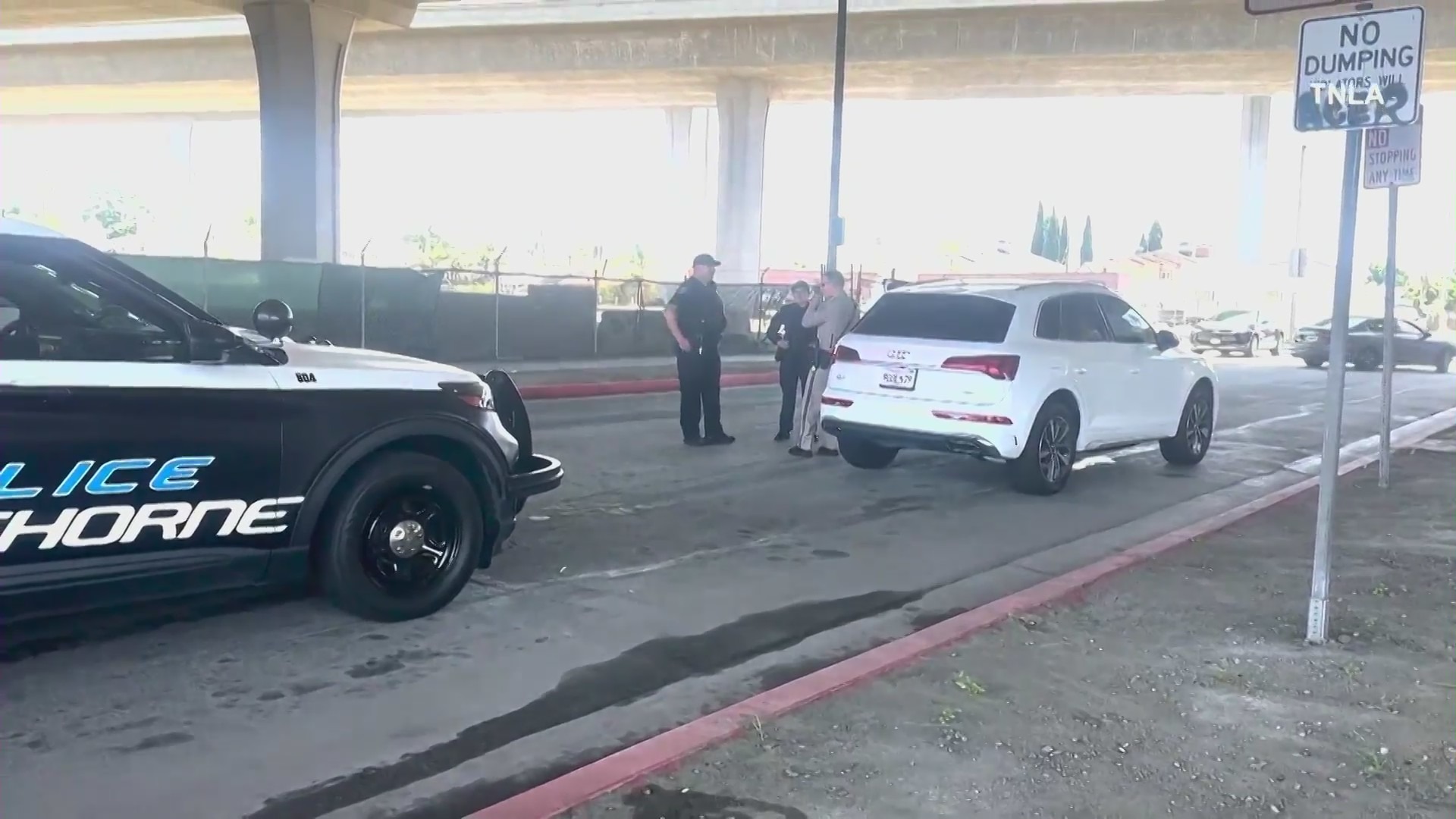 The suspects' white Audi SUV was ditched in Hawthorne after a lengthy pursuit through L.A. and Orange counties on June 26, 2024. (TNLA)