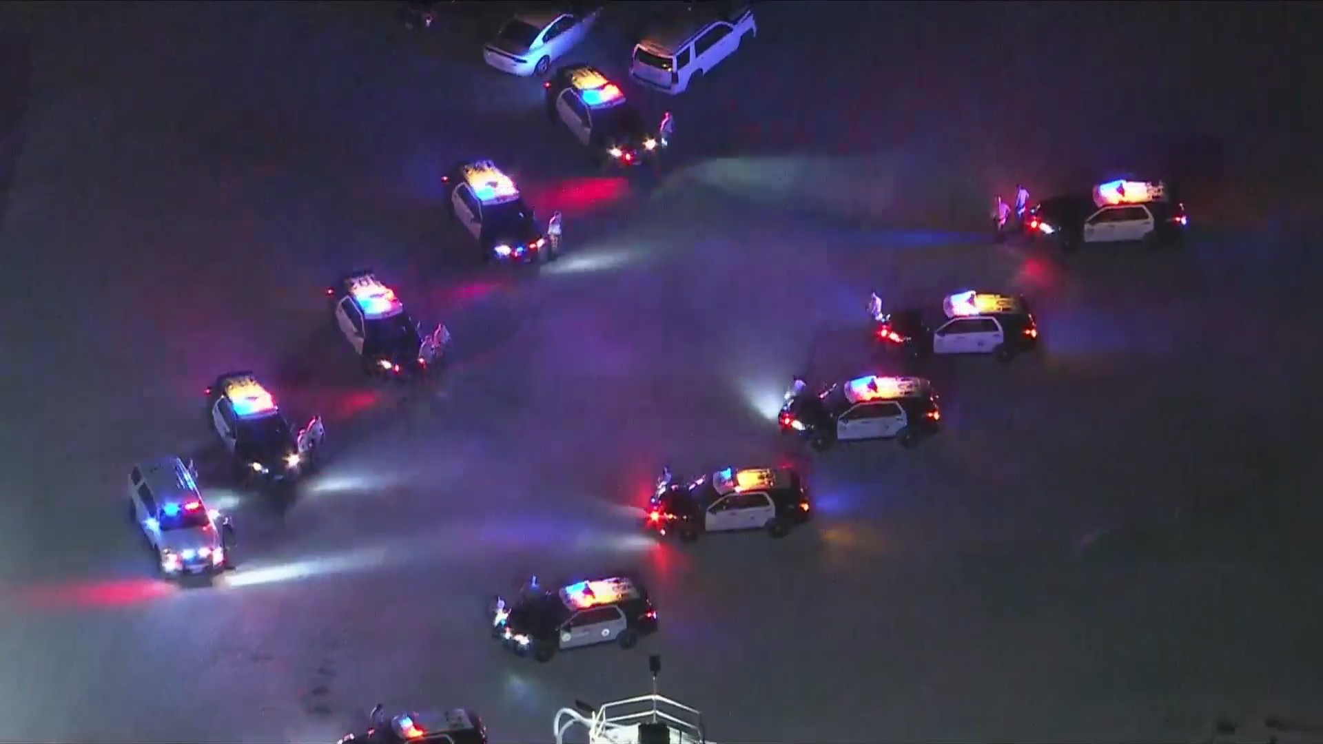 A procession of patrol vehicles from the Los Angeles County Sheriff's Department and the California Highway Patrol was held for Andrew Pontious as he was transported to the L.A County Medical Examiner's Office on June 14, 2024. (KTLA)