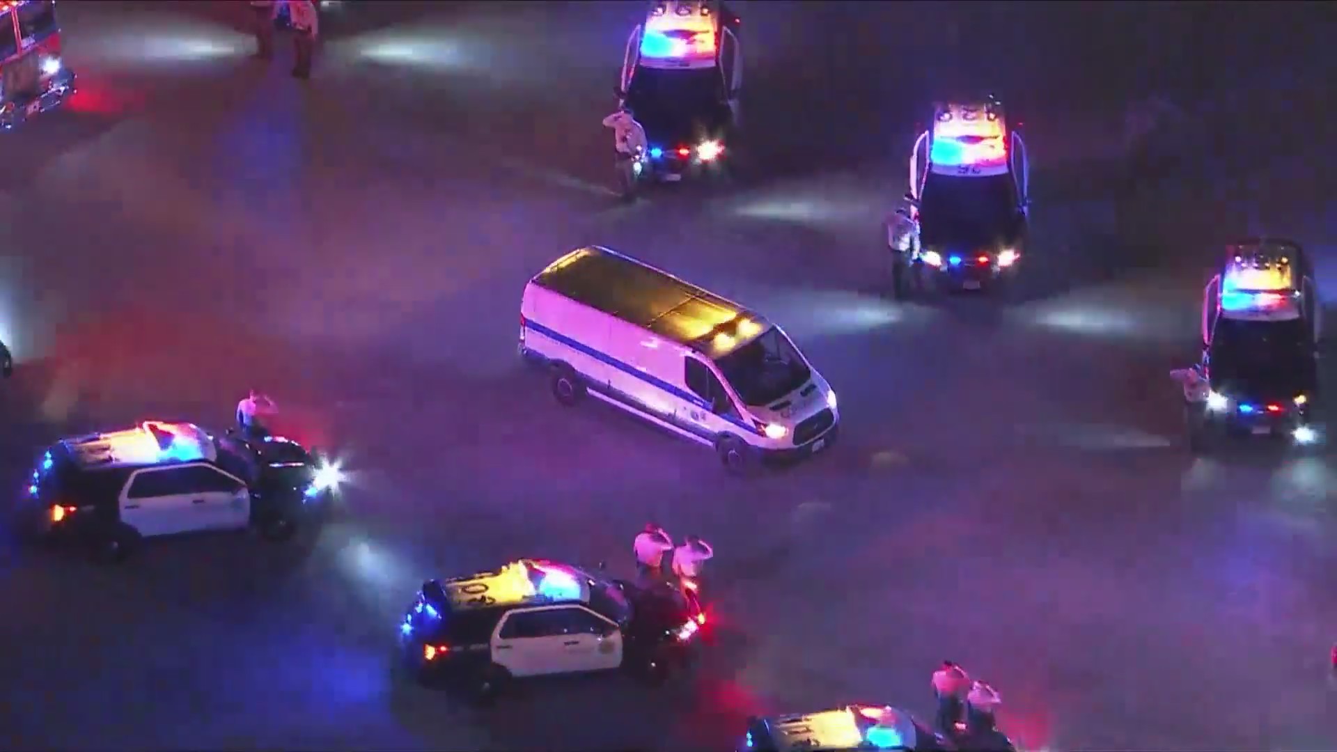 Andrew Pontious was honored by a procession involving patrol vehicles from the Los Angeles County Sheriff's Department and the California Highway Patrol as he was transported to the L.A County Medical Examiner's Office on June 14, 2024. (KTLA)